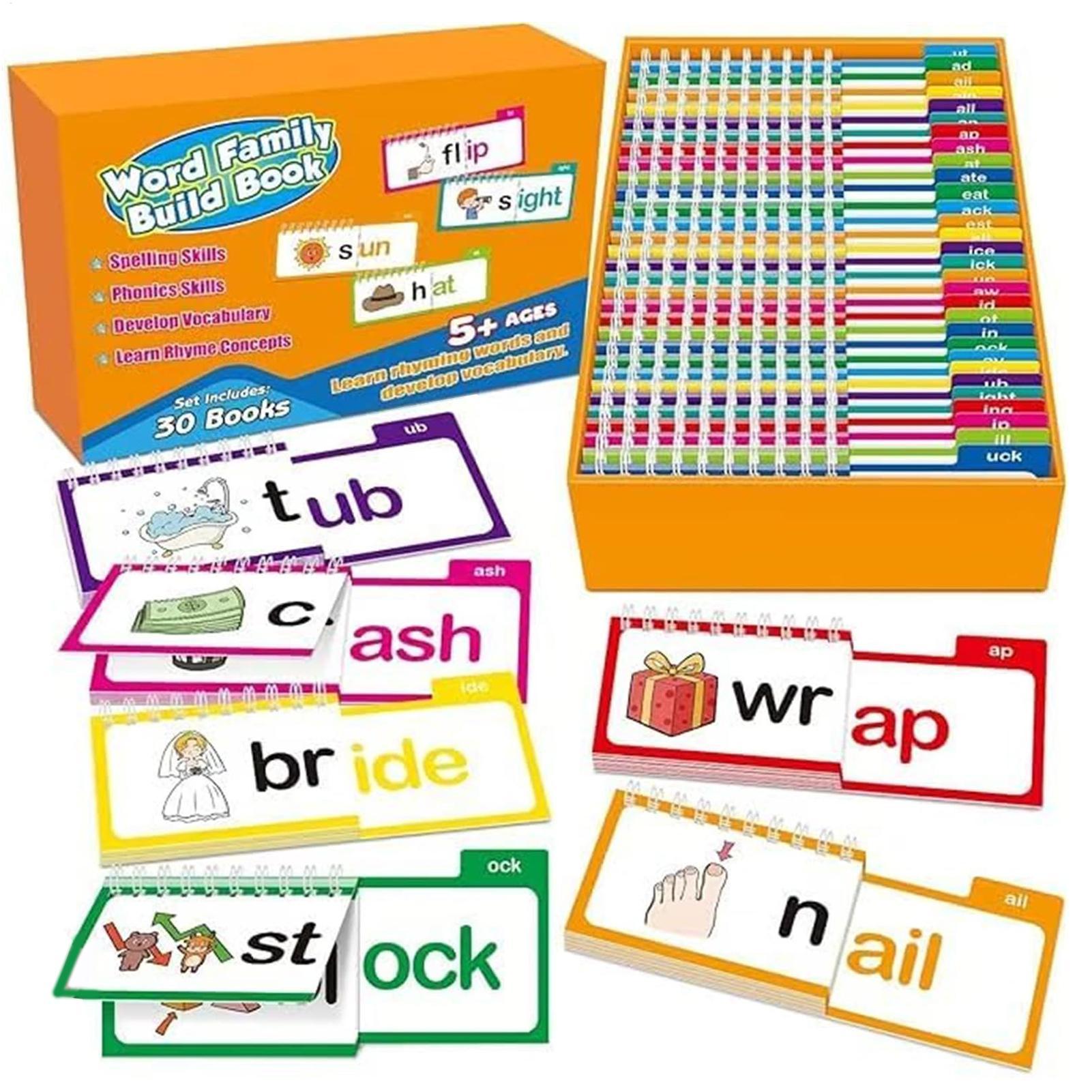 Kids Education Rhymes - 読書ブック30冊 読み聞かせと韻を踏む本 ワードファミリー構築ブック フラッシュカード 語彙カード 教育的な読書