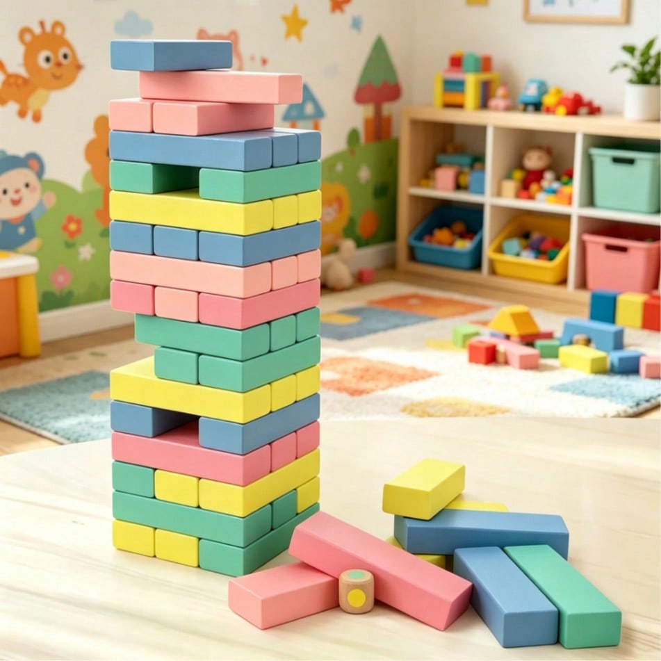 木製積み重ねタワーゲーム、51個の色とりどりの数字入り木製ブ - Kids Education Number のレビューと価格