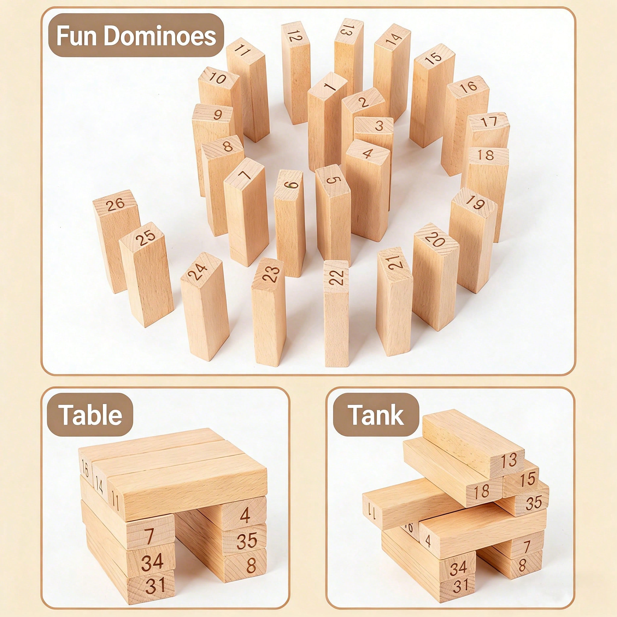 木製積み重ねタワーゲーム、51個の色とりどりの数字入り木製ブ - Kids Education Number のレビューと価格